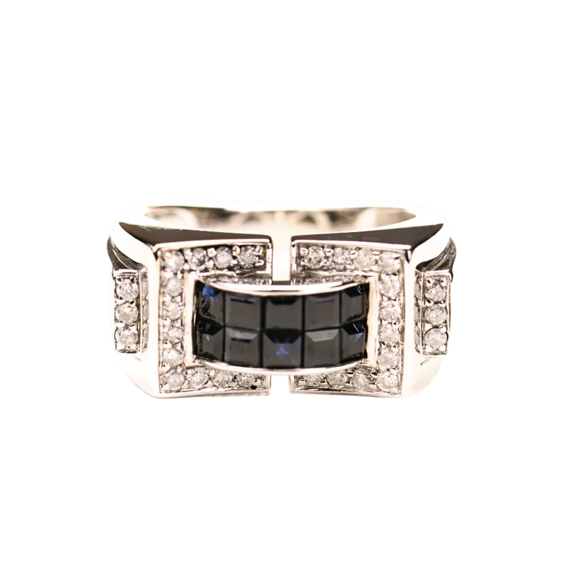 Tank Ring in White gold, Sapphires and Diamonds
