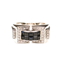 Tank Ring in White gold, Sapphires and Diamonds