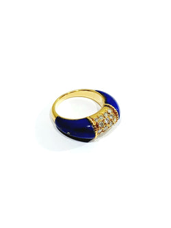 Yellow Gold Bangle Ring with Lapis lazuli and Diamonds