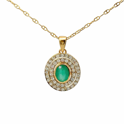 Collier Pendentif en or jaune, émeraude et diamants