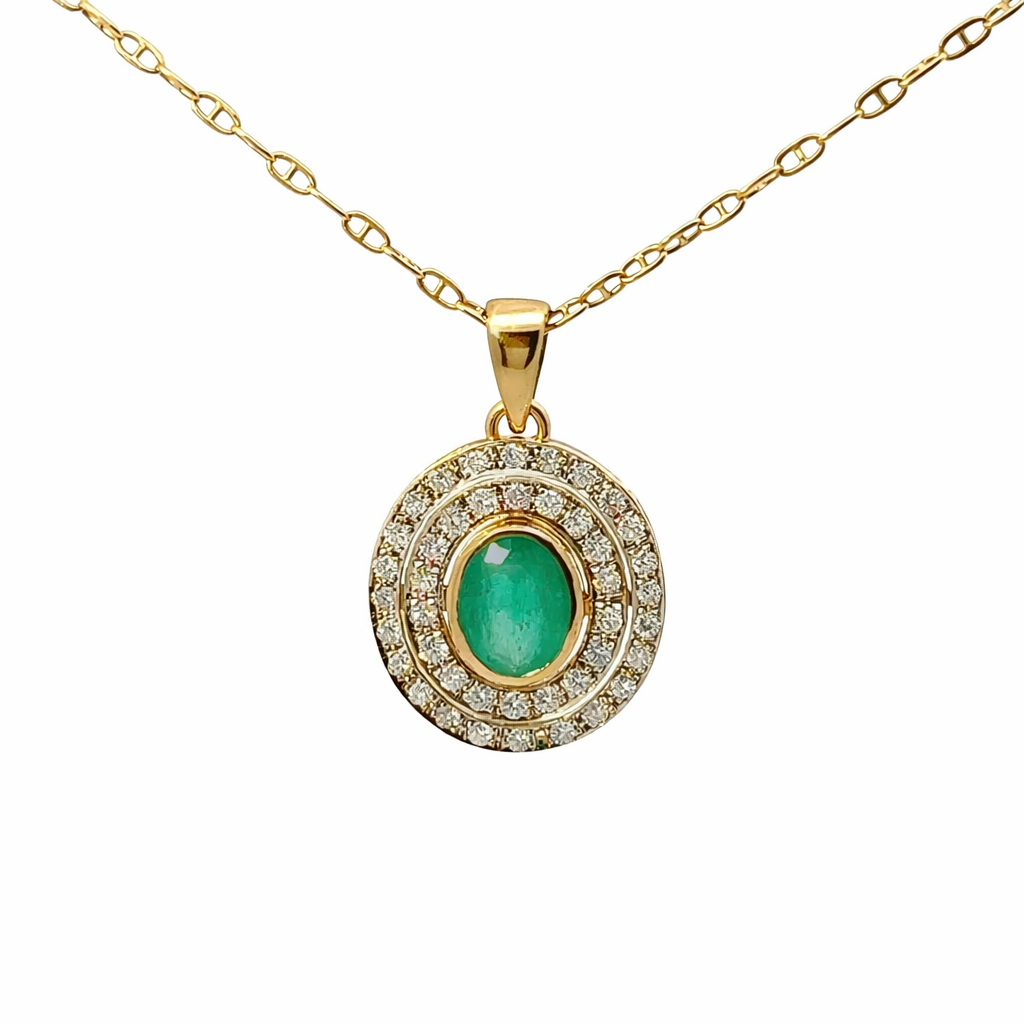 Collier Pendentif en or jaune, émeraude et diamants