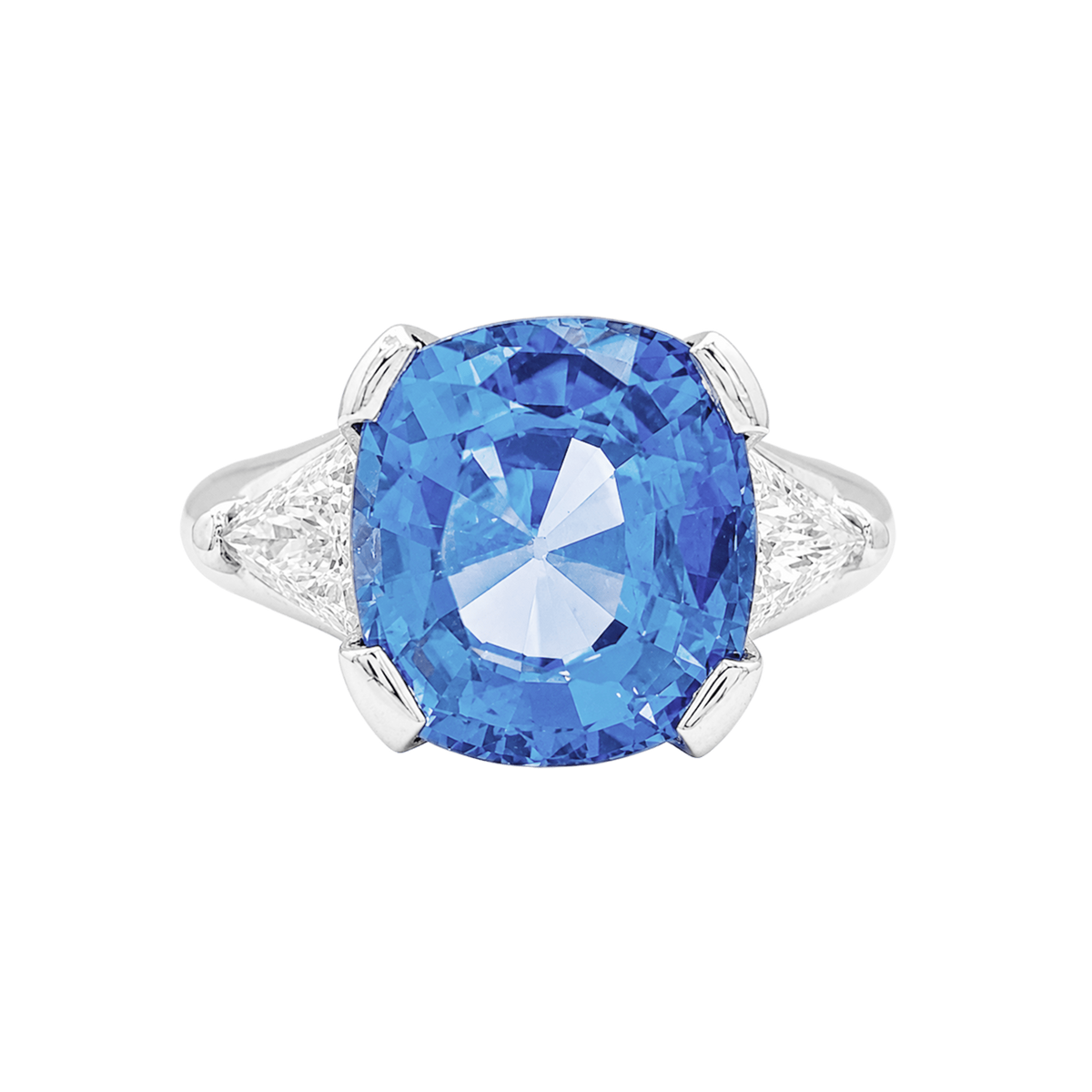 Trilogy Ring in Platinum, Sapphire, and Diamonds