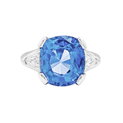 Trilogy Ring in Platinum, Sapphire, and Diamonds