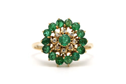 Bague Marguerite en or jaune, émeraudes et diamants
