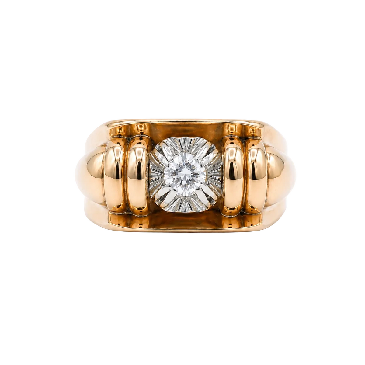 Tank Ring in Rose Gold, Platinum, and Diamond