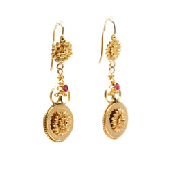 Yellow Gold and Ruby Drop Earrings