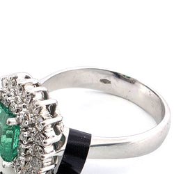 "Entourage" Ring in White Gold, Emerald, and Diamonds