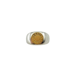 HERMÈS "Clou de selle" Signet ring in Silver and Yellow gold