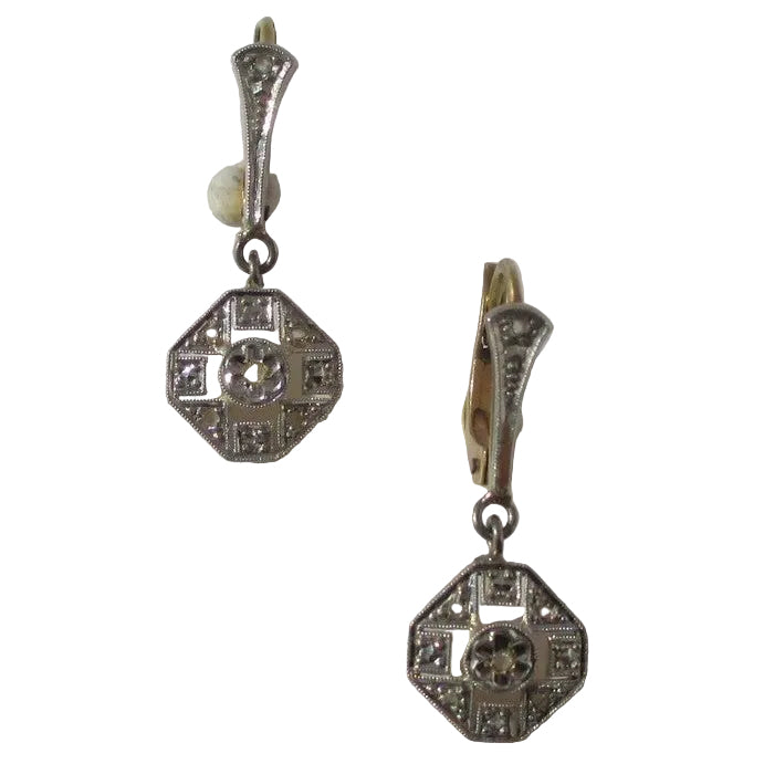 Dormeuses Pendant earrings in yellow gold, paltinium, and diamonds