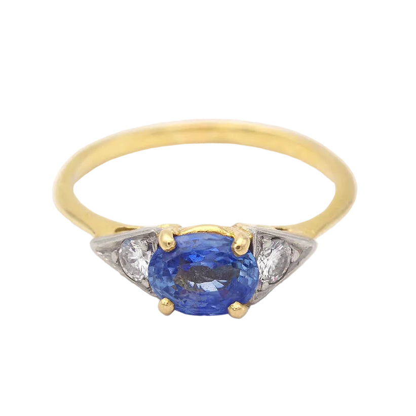 Trilogy Ring in Yellow Gold, Sapphire, and Diamonds