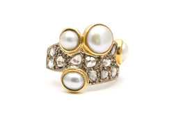 Bague Cocktail en or jaune, perles et diamants