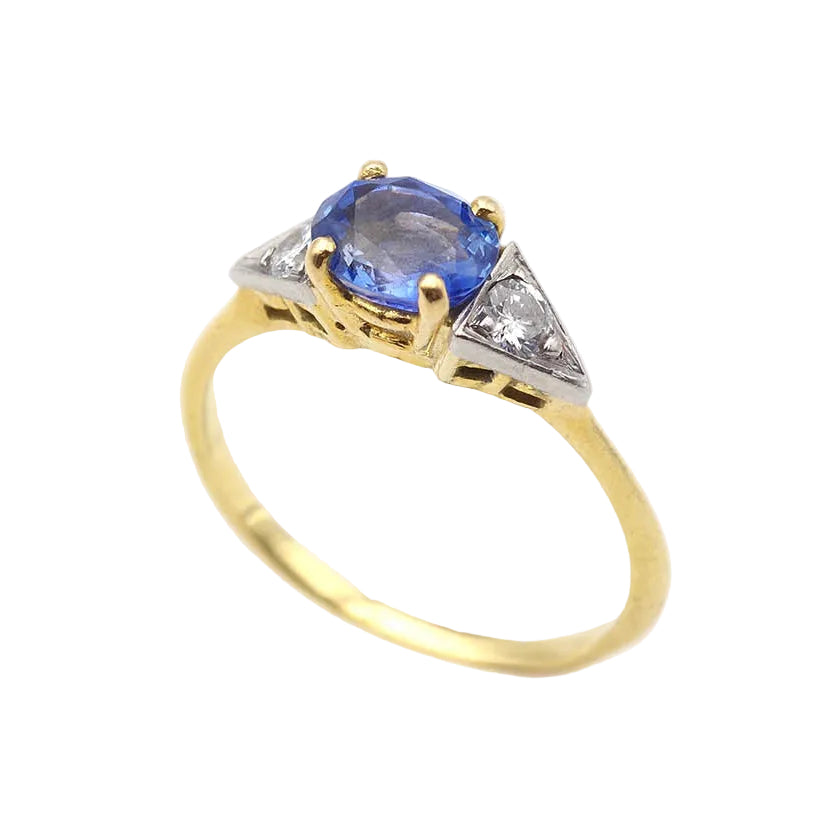 Trilogy Ring in Yellow Gold, Sapphire, and Diamonds