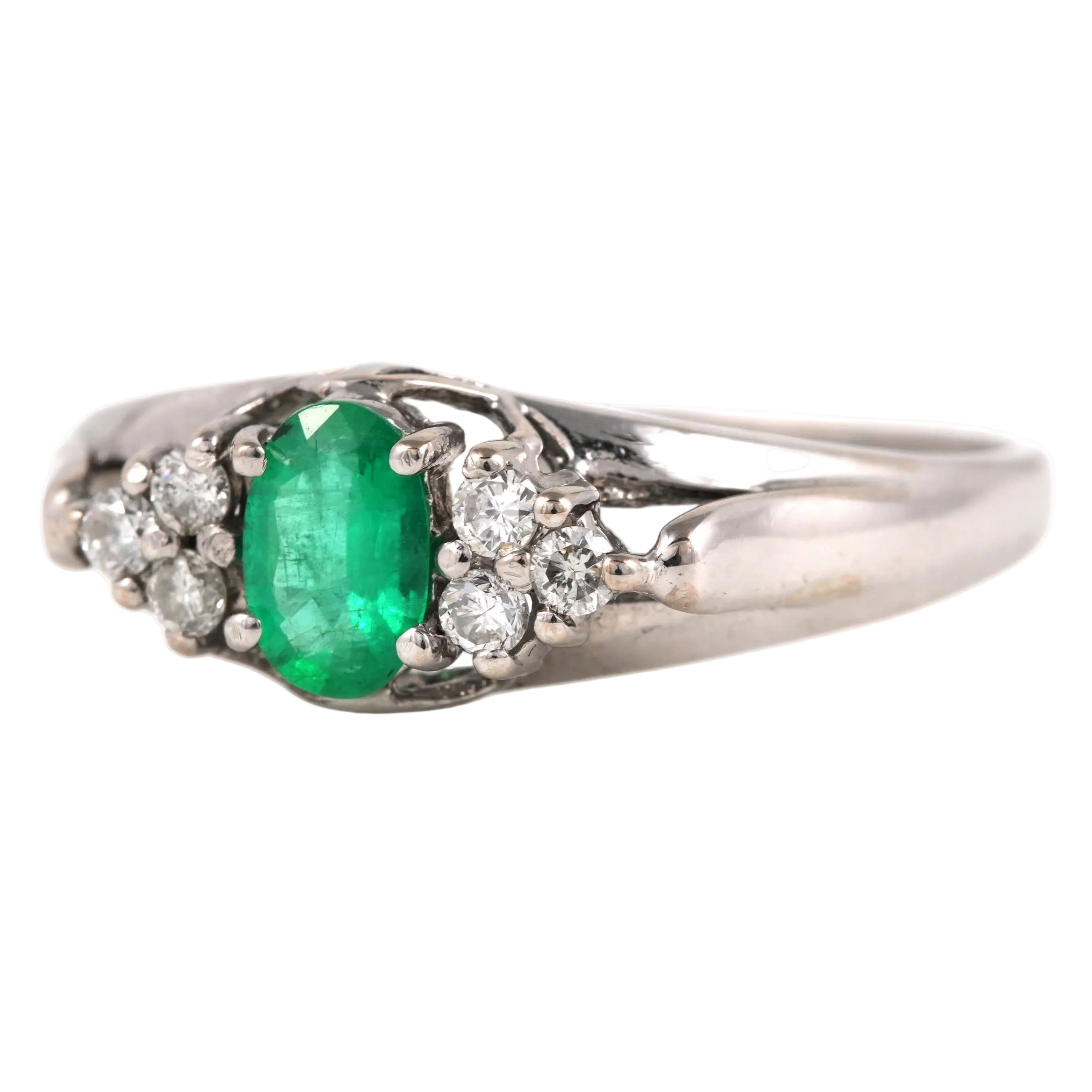 Bague Trilogie en or blanc, émeraude et diamants