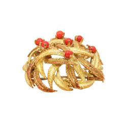 Yellow Gold and Coral Brooch