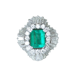 Ring with Colombian Emerald and Diamonds Set in White Gold