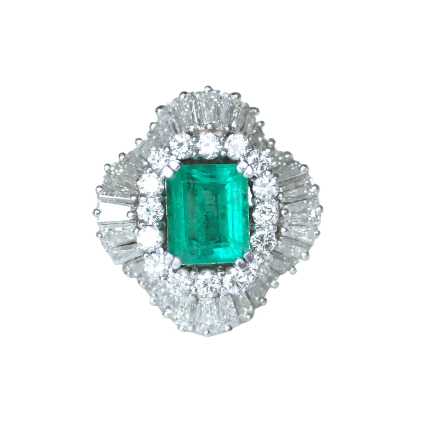 Ring with Colombian Emerald and Diamonds Set in White Gold