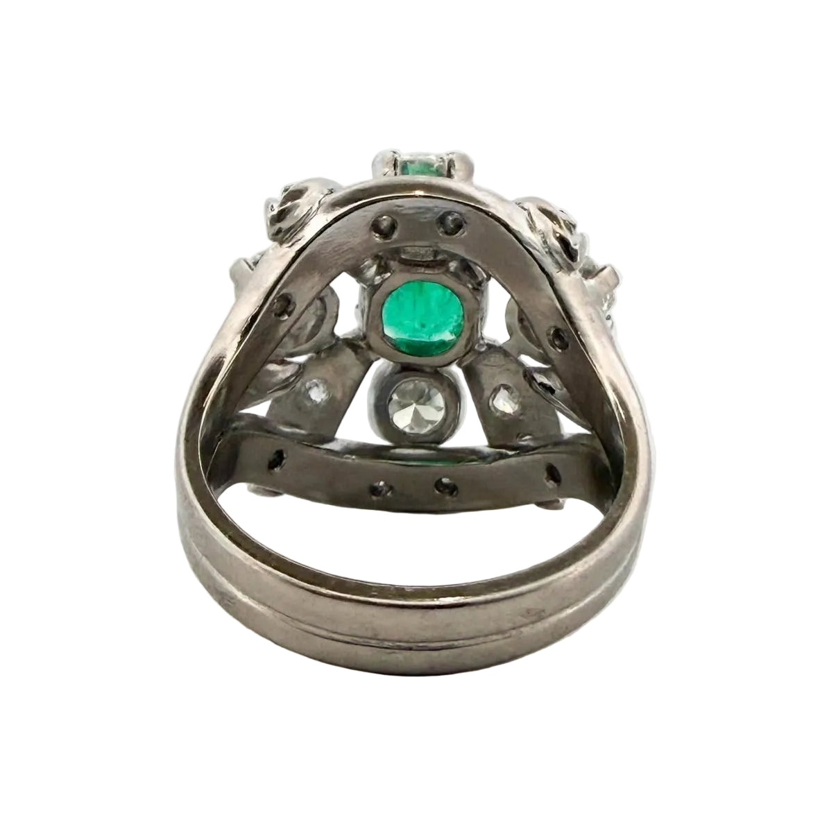 Cocktail Ring in Platinum, Emerald, and Diamonds