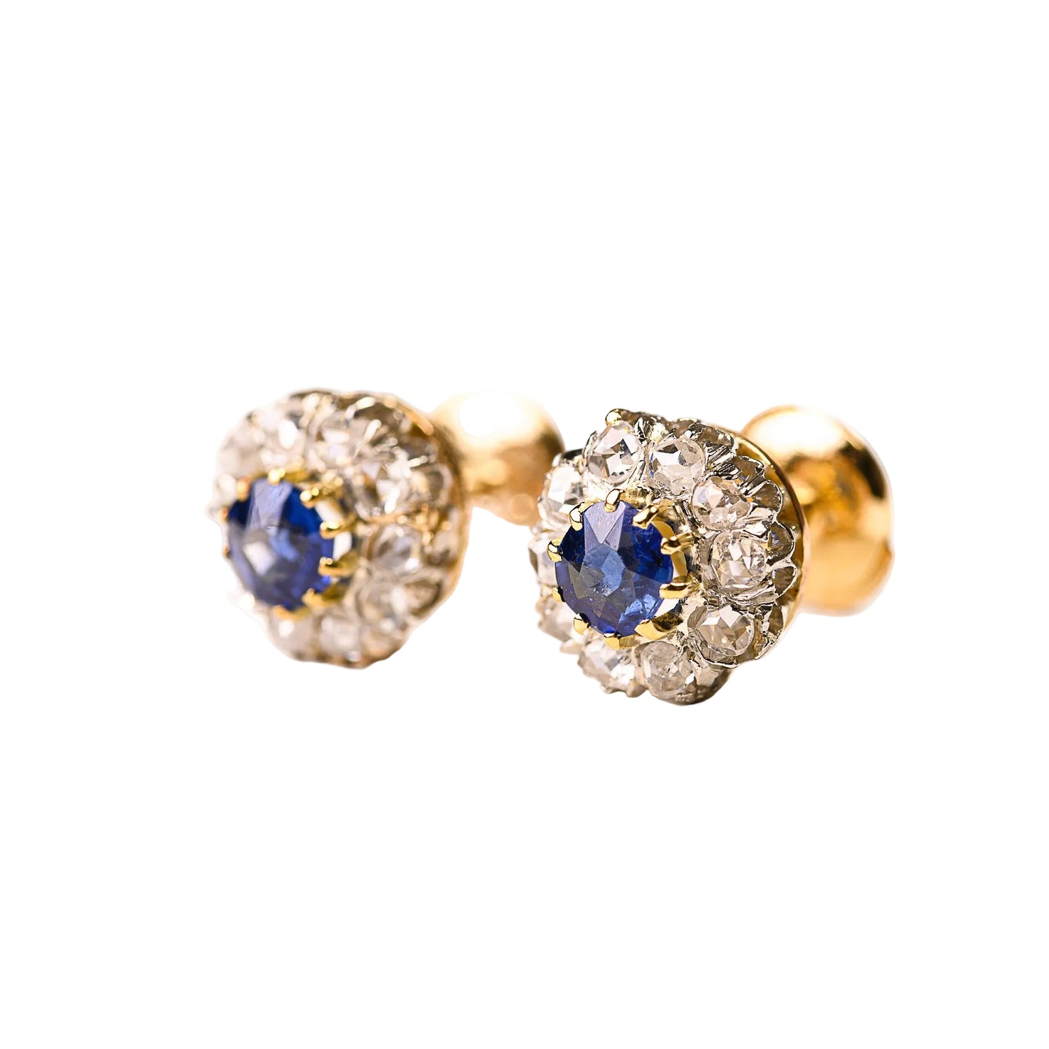 Earrings in Yellow Gold, Platinum, Sapphires, and Diamonds