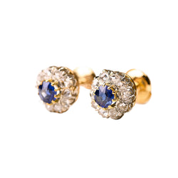 Earrings in Yellow Gold, Platinum, Sapphires, and Diamonds