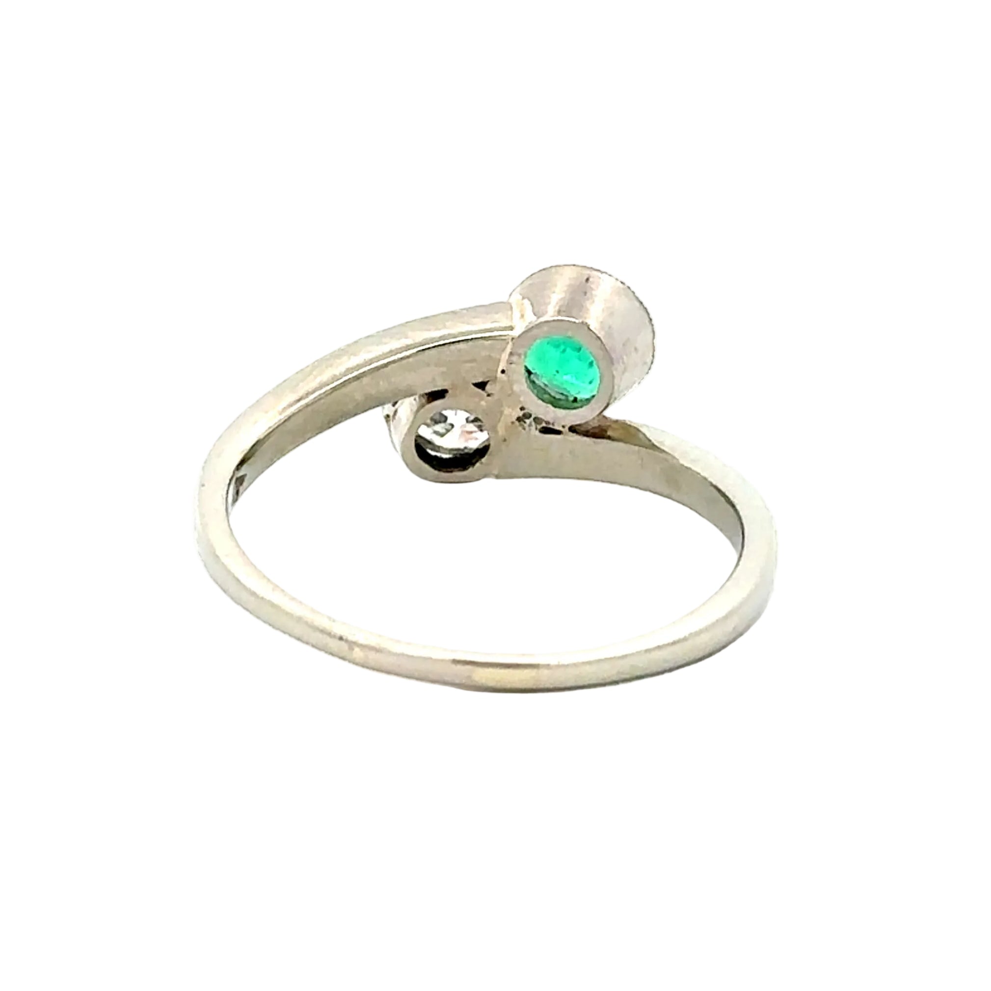 "Toi & Moi" Ring in White Gold, Emerald, and Diamond