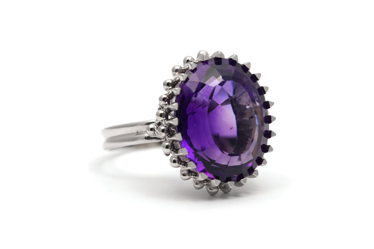 White Gold and Amethyst Cocktail Ring
