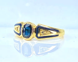 Bague en or jaune 18 carats, saphir,diamants et émail
