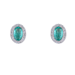 Boucles d'oreilles Puces en or blanc, émeraudes et diamants