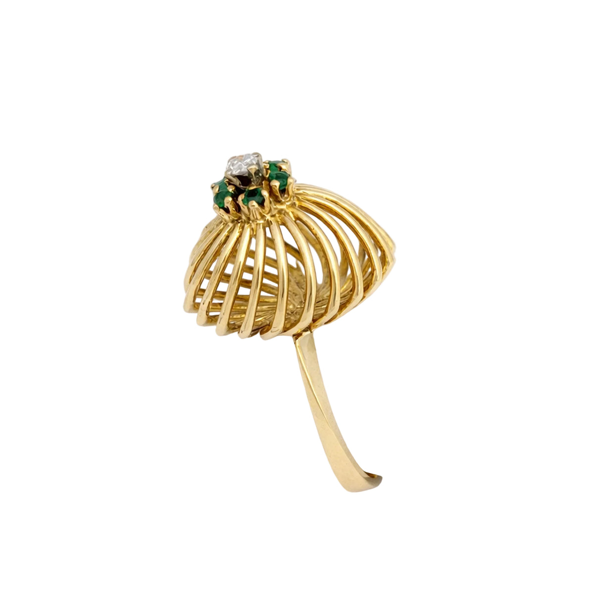 Yellow Gold Dome Ring with Green Stones and a Diamond