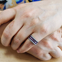 White Gold Band Ring with Rubies and Diamonds