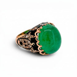 Cocktail Ring in Yellow Gold, Enamel, Emerald, and Diamonds