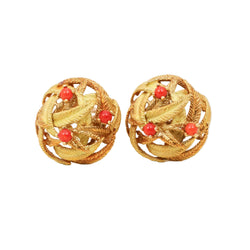 Yellow Gold and Coral Clip-On Earrings