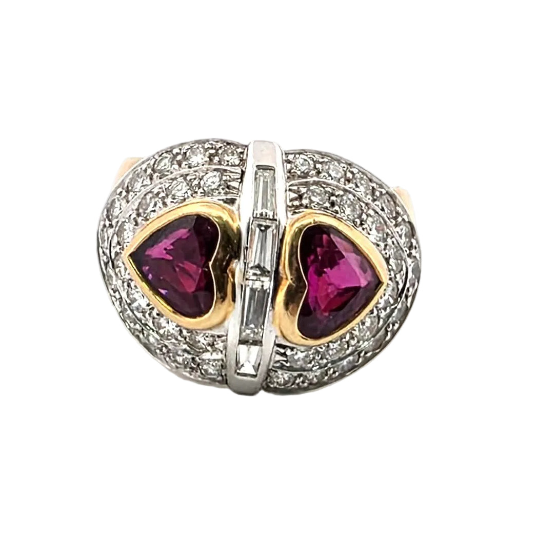 Ring Paved in yellow gold, ruby and diamonds