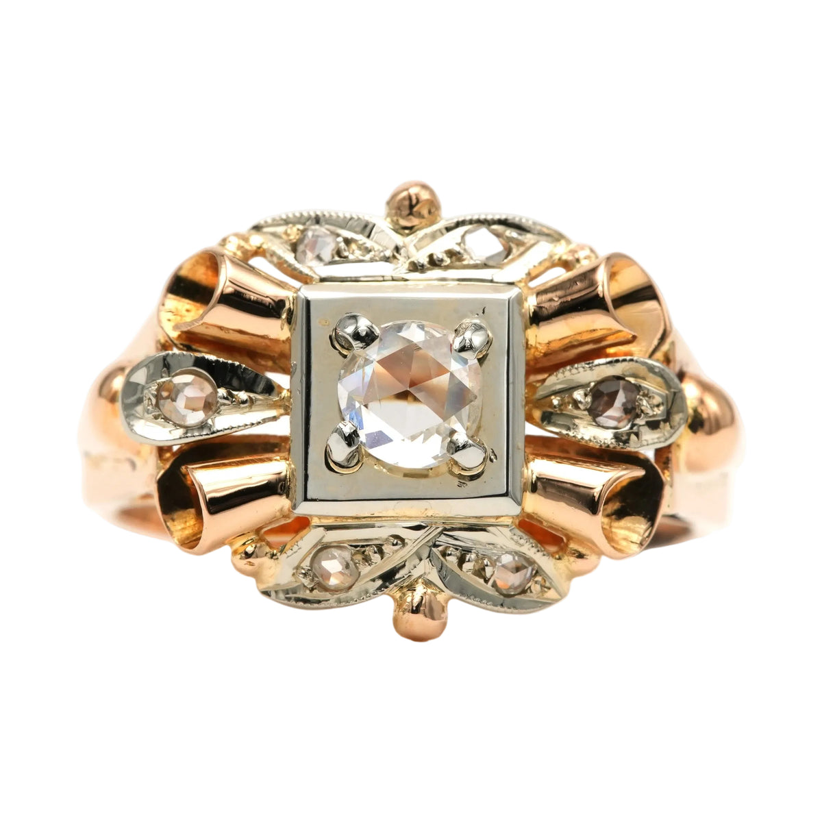 Tank Ring in White Gold, Yellow Gold, and Diamonds
