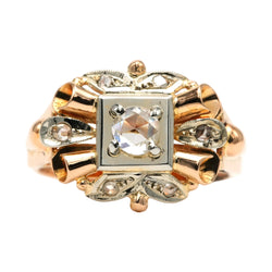 Tank Ring in White Gold, Yellow Gold, and Diamonds