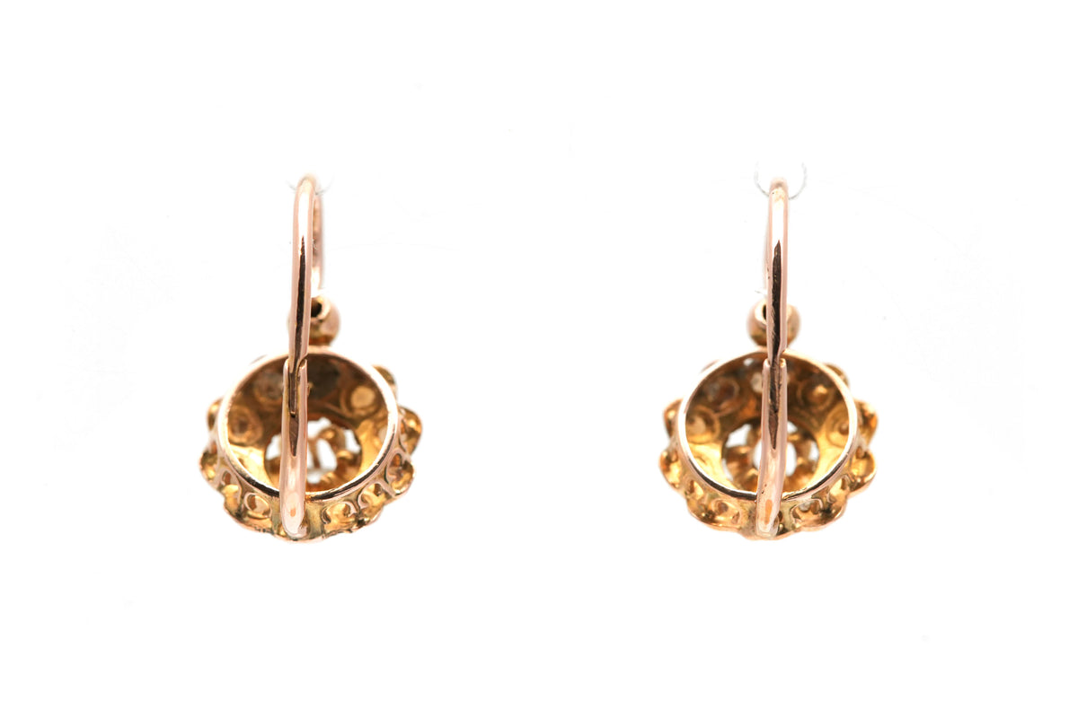 Boucles d'oreilles Dormeuses en or jaune, perles et diamants