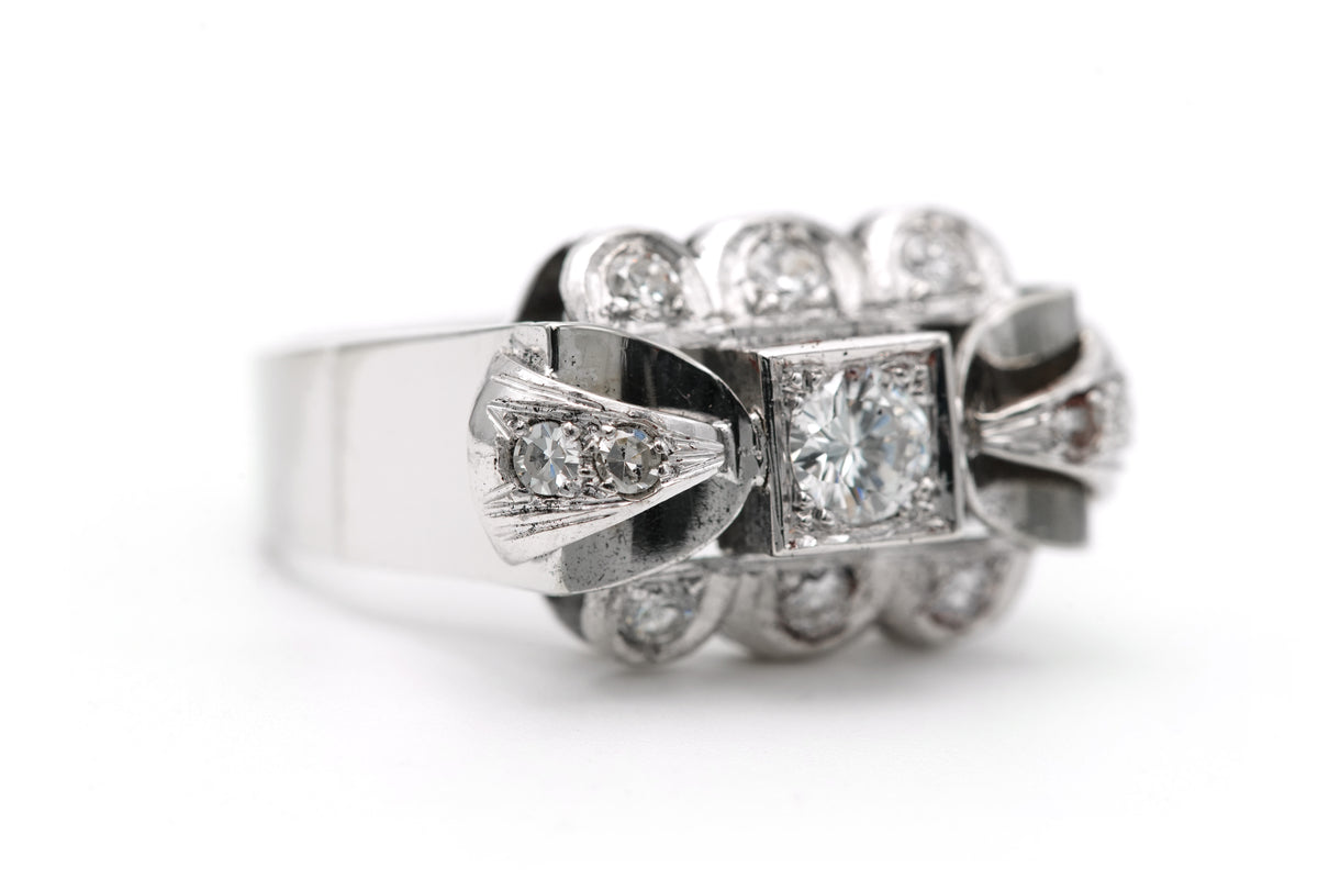 Tank Ring in White Gold and Diamonds