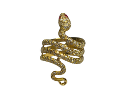 18K Gold Snake Ring with Diamonds (Size 55)