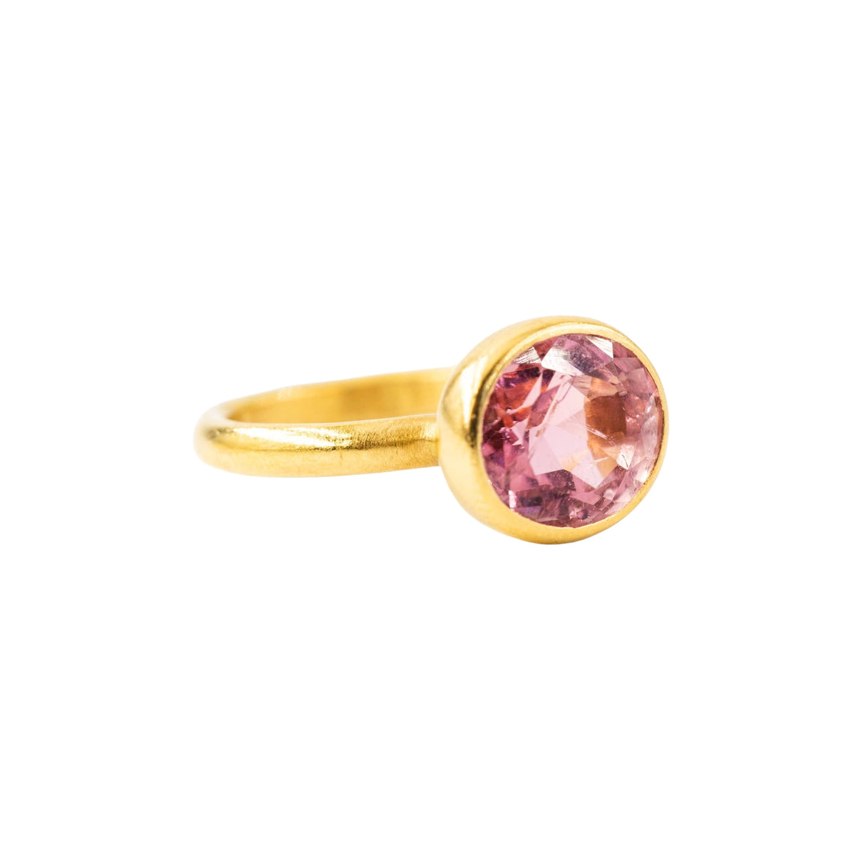 MARIE-HÉLÈNE DE TAILLAC "Princess" Solitaire Ring in 22-carat yellow gold with a pink Tourmaline