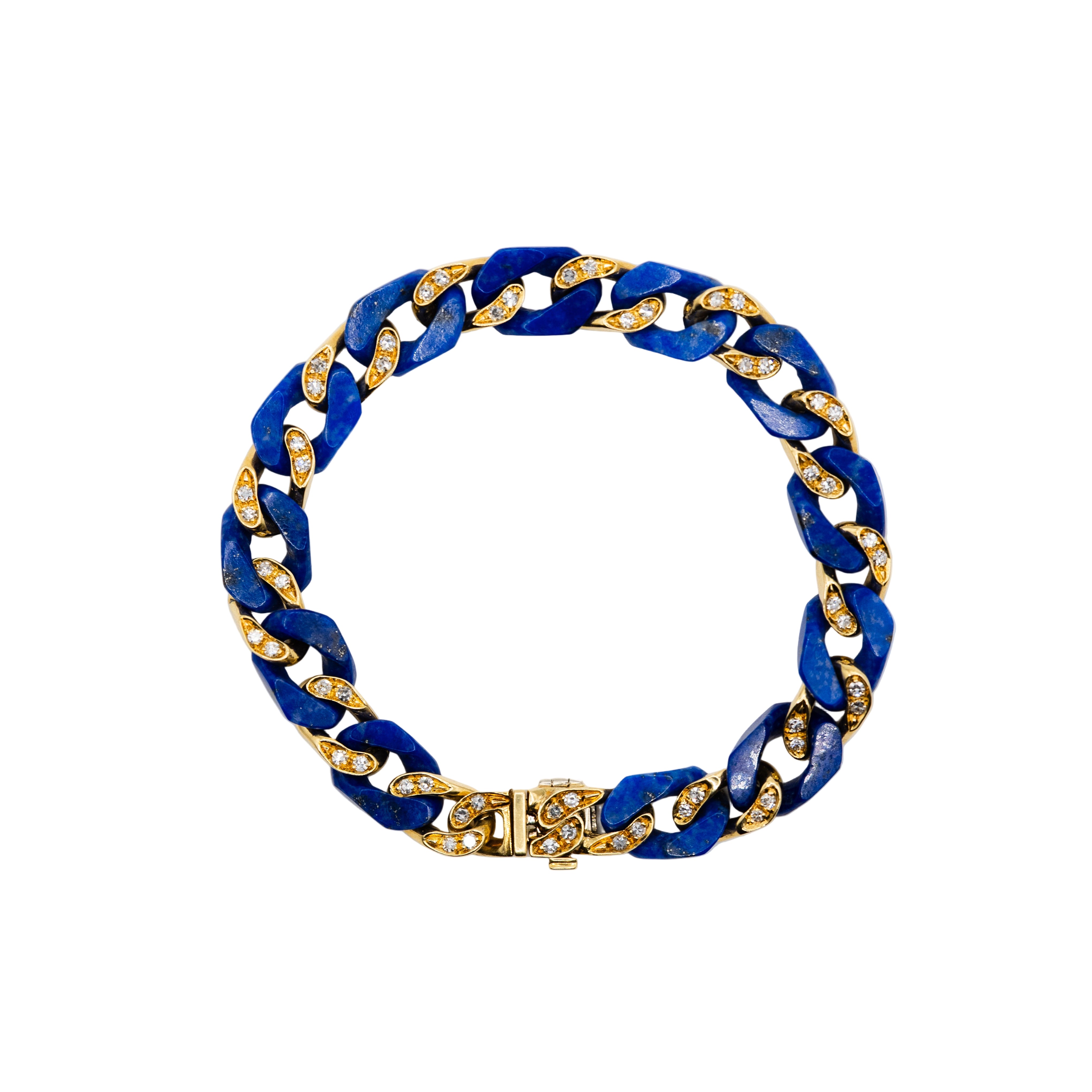 Bracelet Maille FRED en or jaune, lapis lazuli et diamants