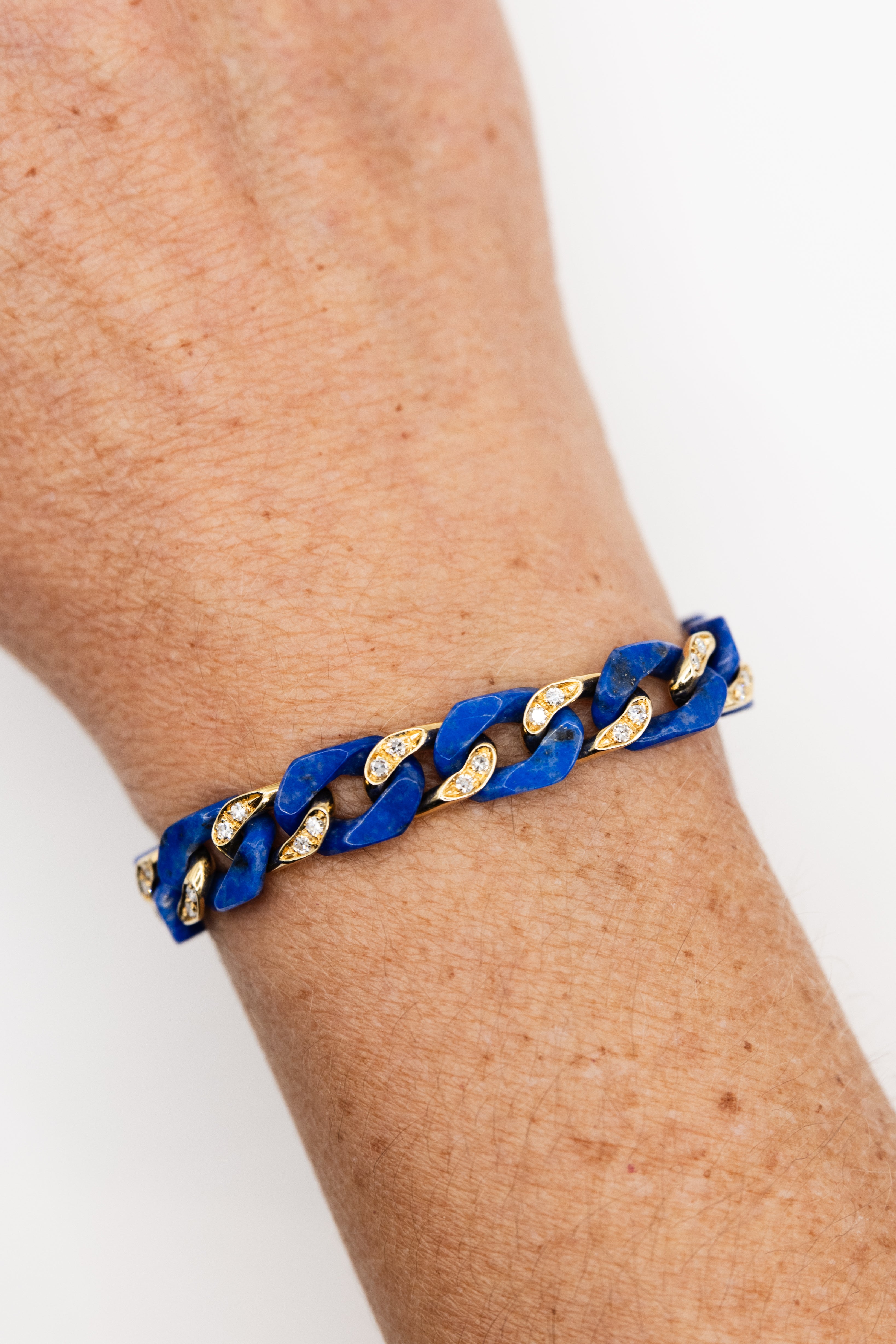 Bracelet Maille FRED en or jaune, lapis lazuli et diamants