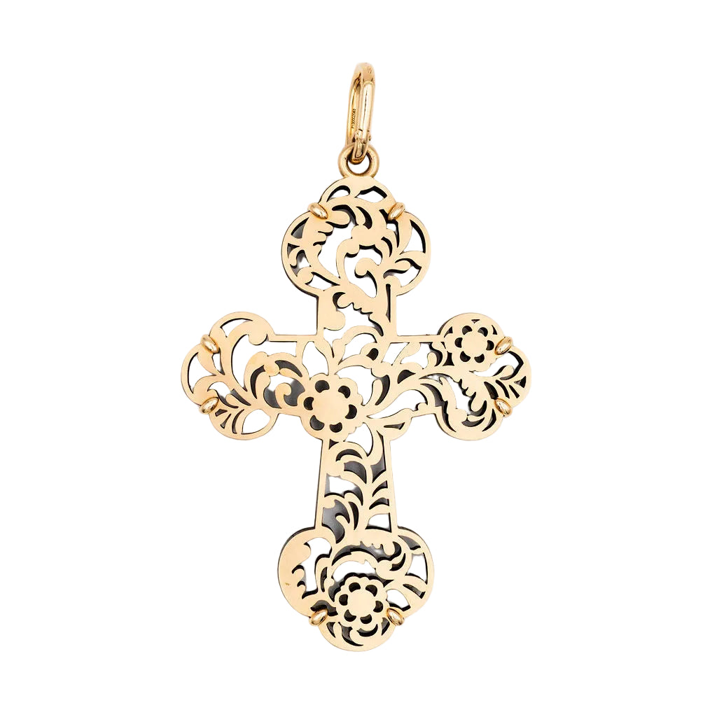 Pendentif POMELLATO Victoria croix en or rose et jais