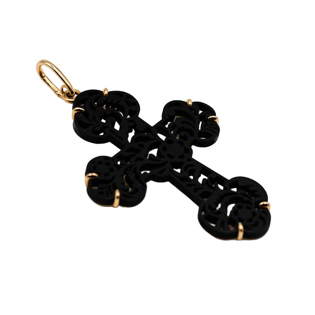 Pendentif POMELLATO Victoria croix en or rose et jais