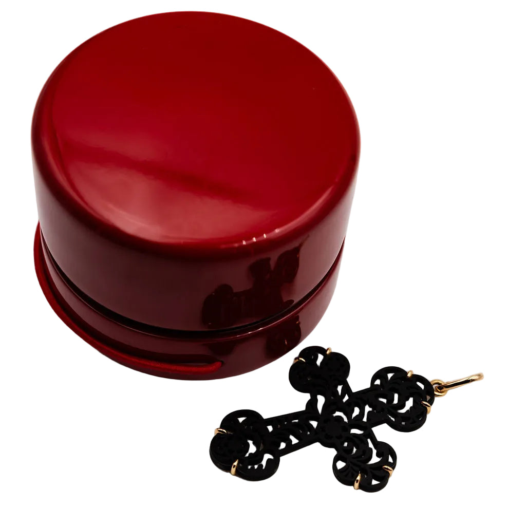 Pendentif POMELLATO Victoria croix en or rose et jais