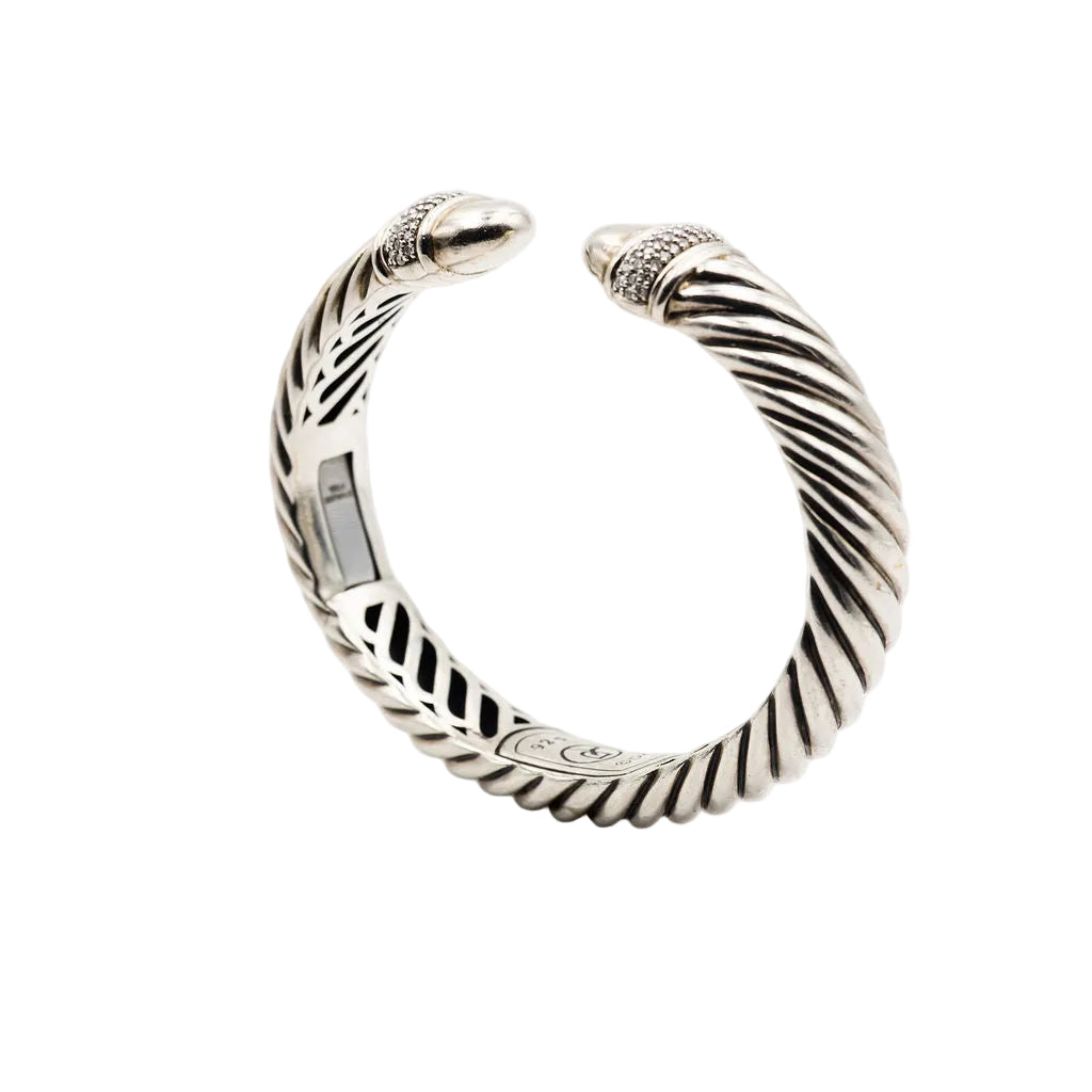DAVID YURMAN "Narrow Waverly" Silver and Diamond Bangle