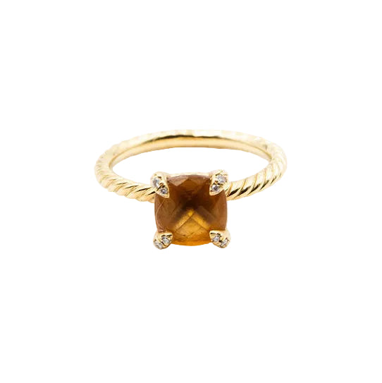 Bague Solitaire DAVID YURMAN Chatelaine en or jaune, citrine et diamants