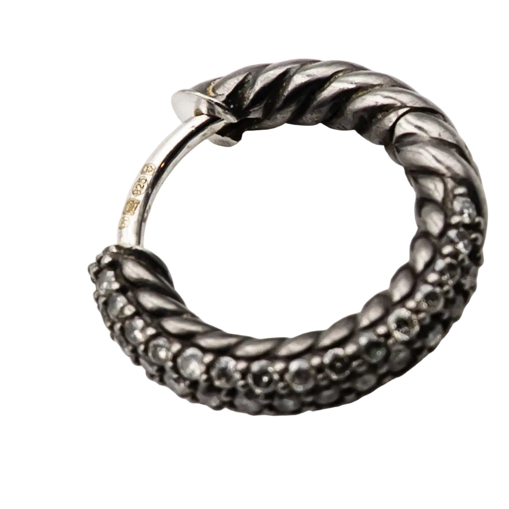 Boucles d'oreilles Créoles DAVID YURMAN en argent noirci et diamants