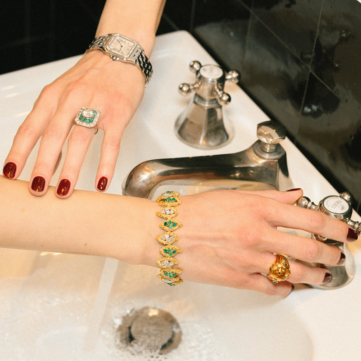 BOUCHERON flexible bracelet in yellow gold, emeralds and diamonds
