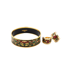 Bracelet and HERMÈS ear clips in gilded metal and enamel