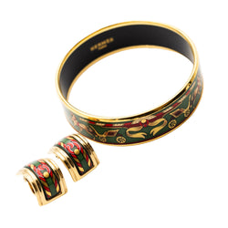 Bracelet and HERMÈS ear clips in gilded metal and enamel