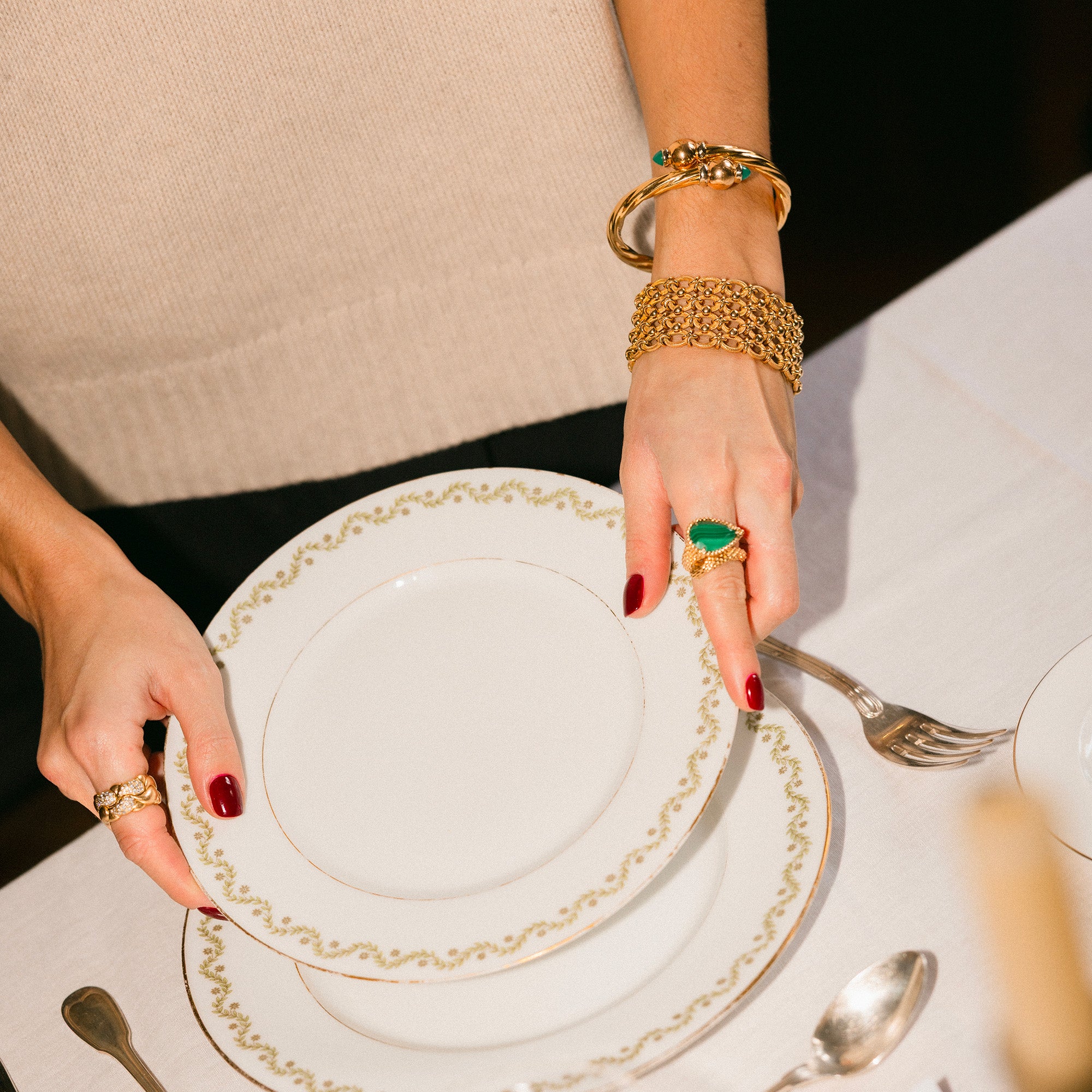 Bracelet Jonc FRED en or jaune, or rose et chrysoprase